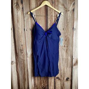 Swimsuits For All Tie Front Navy Blue Swim Dress 16 Bathing Suit One Piece NWT